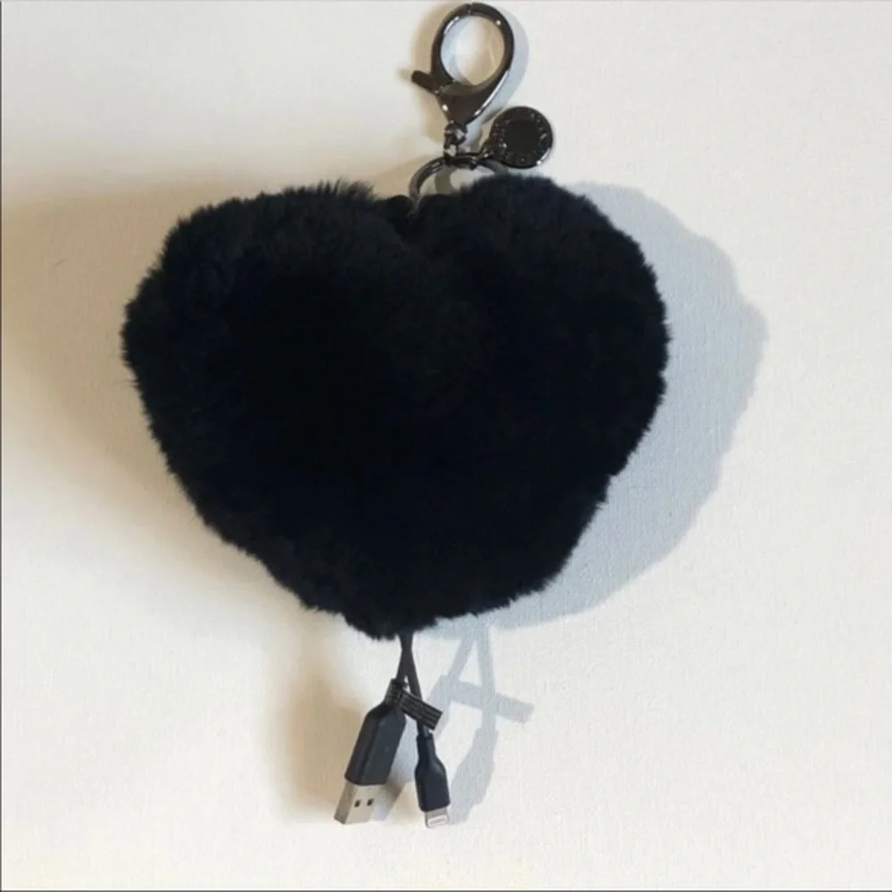 Rebecca Minkoff Fur Heart Power Puff Phone Charger & Keychain